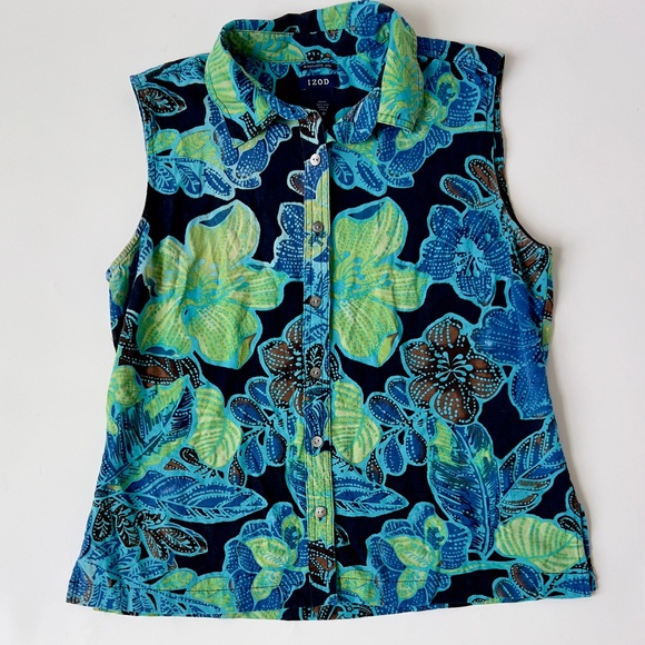 IZOD Tropical Blue and Green Sleeveless Top - Picture 1 of 5